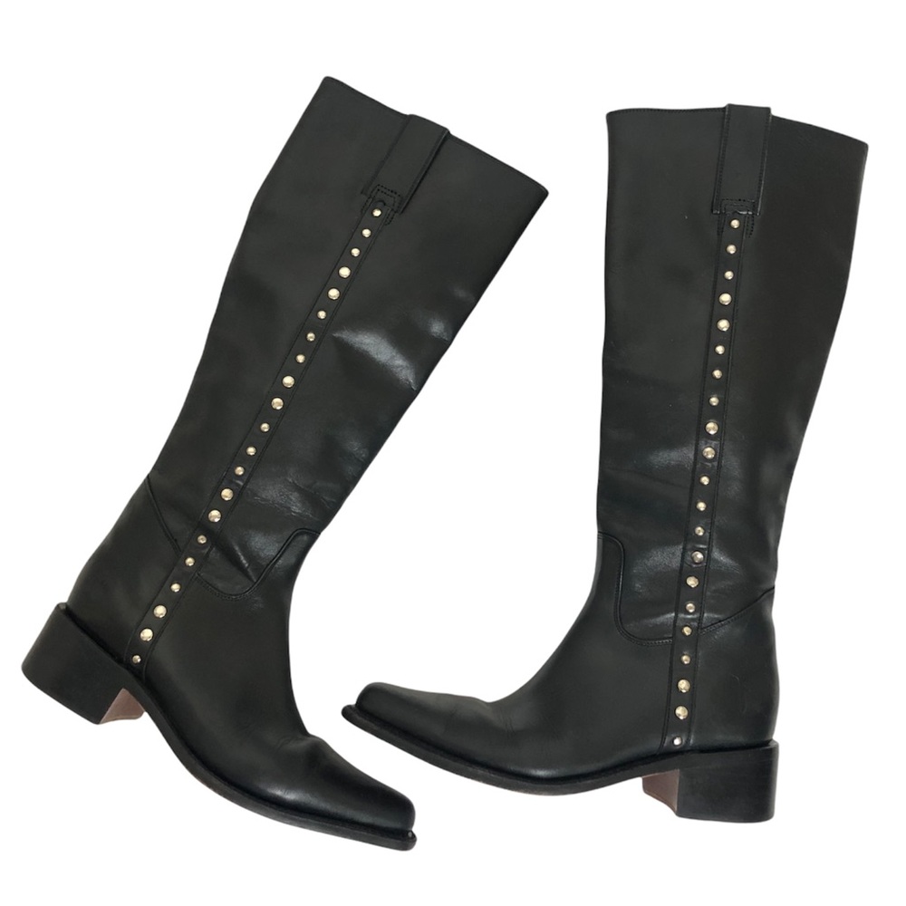 FRYE Studded Black Cow Leather Tall Boots 6.5 EUC